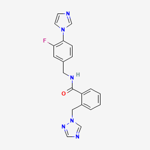 molecular formula C20H17FN6O B7186889 N-[(3-fluoro-4-imidazol-1-ylphenyl)methyl]-2-(1,2,4-triazol-1-ylmethyl)benzamide 