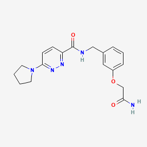 molecular formula C18H21N5O3 B7187282 N-[[3-(2-amino-2-oxoethoxy)phenyl]methyl]-6-pyrrolidin-1-ylpyridazine-3-carboxamide 
