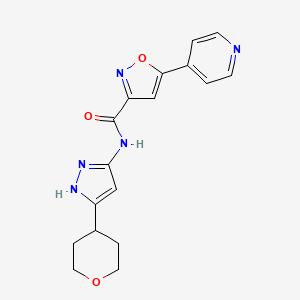 molecular formula C17H17N5O3 B7187336 N-[5-(oxan-4-yl)-1H-pyrazol-3-yl]-5-pyridin-4-yl-1,2-oxazole-3-carboxamide 