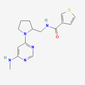 molecular formula C15H19N5OS B7187452 N-[[1-[6-(methylamino)pyrimidin-4-yl]pyrrolidin-2-yl]methyl]thiophene-3-carboxamide 