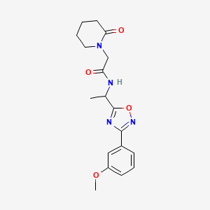 molecular formula C18H22N4O4 B7187631 N-[1-[3-(3-methoxyphenyl)-1,2,4-oxadiazol-5-yl]ethyl]-2-(2-oxopiperidin-1-yl)acetamide 