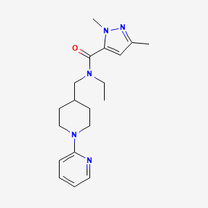 molecular formula C19H27N5O B7187661 N-ethyl-2,5-dimethyl-N-[(1-pyridin-2-ylpiperidin-4-yl)methyl]pyrazole-3-carboxamide 