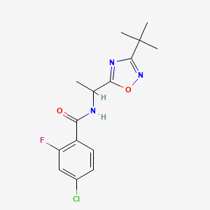 molecular formula C15H17ClFN3O2 B7187687 N-[1-(3-tert-butyl-1,2,4-oxadiazol-5-yl)ethyl]-4-chloro-2-fluorobenzamide 