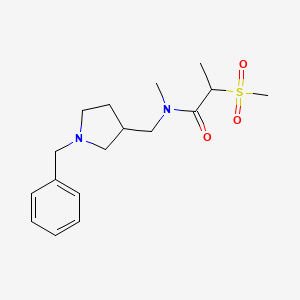 molecular formula C17H26N2O3S B7187697 N-[(1-benzylpyrrolidin-3-yl)methyl]-N-methyl-2-methylsulfonylpropanamide 