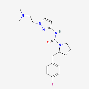 molecular formula C19H26FN5O B7188024 N-[1-[2-(dimethylamino)ethyl]pyrazol-3-yl]-2-[(4-fluorophenyl)methyl]pyrrolidine-1-carboxamide 