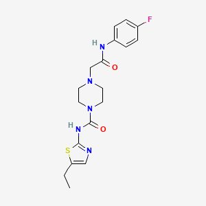 molecular formula C18H22FN5O2S B7188078 N-(5-ethyl-1,3-thiazol-2-yl)-4-[2-(4-fluoroanilino)-2-oxoethyl]piperazine-1-carboxamide 