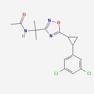 molecular formula C16H17Cl2N3O2 B7188182 N-[2-[5-[2-(3,5-dichlorophenyl)cyclopropyl]-1,2,4-oxadiazol-3-yl]propan-2-yl]acetamide 
