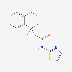 molecular formula C16H16N2OS B7188219 N-(1,3-thiazol-2-yl)spiro[2,3-dihydro-1H-naphthalene-4,2'-cyclopropane]-1'-carboxamide 