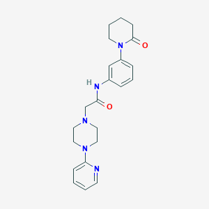 molecular formula C22H27N5O2 B7188239 N-[3-(2-oxopiperidin-1-yl)phenyl]-2-(4-pyridin-2-ylpiperazin-1-yl)acetamide 