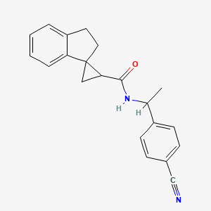 molecular formula C21H20N2O B7188255 N-[1-(4-cyanophenyl)ethyl]spiro[1,2-dihydroindene-3,2'-cyclopropane]-1'-carboxamide 