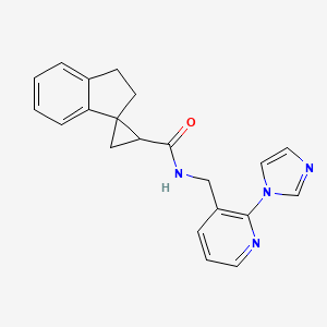 molecular formula C21H20N4O B7188276 N-[(2-imidazol-1-ylpyridin-3-yl)methyl]spiro[1,2-dihydroindene-3,2'-cyclopropane]-1'-carboxamide 
