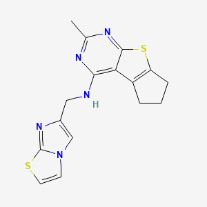 molecular formula C16H15N5S2 B7188298 N-(imidazo[2,1-b][1,3]thiazol-6-ylmethyl)-10-methyl-7-thia-9,11-diazatricyclo[6.4.0.02,6]dodeca-1(12),2(6),8,10-tetraen-12-amine 