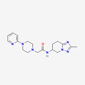 molecular formula C18H25N7O B7188332 N-(2-methyl-5,6,7,8-tetrahydro-[1,2,4]triazolo[1,5-a]pyridin-6-yl)-2-(4-pyridin-2-ylpiperazin-1-yl)acetamide 