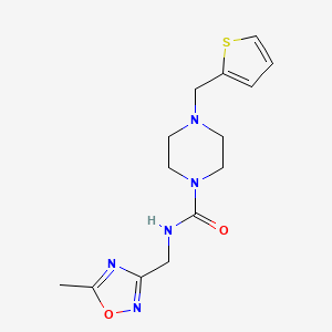 molecular formula C14H19N5O2S B7188573 N-[(5-methyl-1,2,4-oxadiazol-3-yl)methyl]-4-(thiophen-2-ylmethyl)piperazine-1-carboxamide 