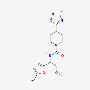 molecular formula C18H26N4O4 B7188580 N-[1-(5-ethylfuran-2-yl)-2-methoxyethyl]-4-(3-methyl-1,2,4-oxadiazol-5-yl)piperidine-1-carboxamide 