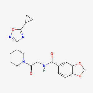 molecular formula C20H22N4O5 B7188803 N-[2-[3-(5-cyclopropyl-1,2,4-oxadiazol-3-yl)piperidin-1-yl]-2-oxoethyl]-1,3-benzodioxole-5-carboxamide 