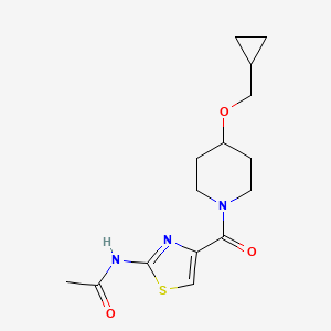 molecular formula C15H21N3O3S B7188846 N-[4-[4-(cyclopropylmethoxy)piperidine-1-carbonyl]-1,3-thiazol-2-yl]acetamide 