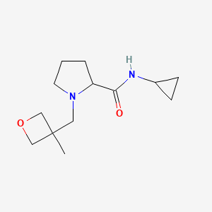 molecular formula C13H22N2O2 B7189043 N-cyclopropyl-1-[(3-methyloxetan-3-yl)methyl]pyrrolidine-2-carboxamide 