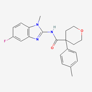 molecular formula C21H22FN3O2 B7189328 N-(5-fluoro-1-methylbenzimidazol-2-yl)-4-(4-methylphenyl)oxane-4-carboxamide 