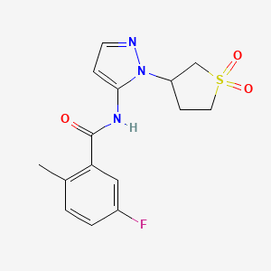 molecular formula C15H16FN3O3S B7189335 N-[2-(1,1-dioxothiolan-3-yl)pyrazol-3-yl]-5-fluoro-2-methylbenzamide 