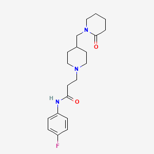 molecular formula C20H28FN3O2 B7189365 N-(4-fluorophenyl)-3-[4-[(2-oxopiperidin-1-yl)methyl]piperidin-1-yl]propanamide 