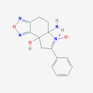 molecular formula C14H14N4O3 B071896 5a-amino-6-oxido-7-phenyl-5,8-dihydro-4H-pyrrolo[2,3-g][2,1,3]benzoxadiazol-6-ium-8a-ol CAS No. 164355-84-4