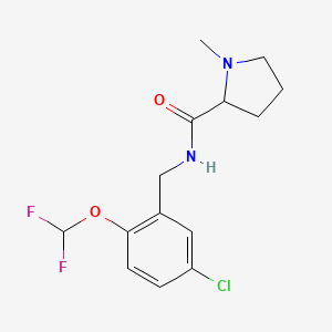 molecular formula C14H17ClF2N2O2 B7189675 N-[[5-chloro-2-(difluoromethoxy)phenyl]methyl]-1-methylpyrrolidine-2-carboxamide 