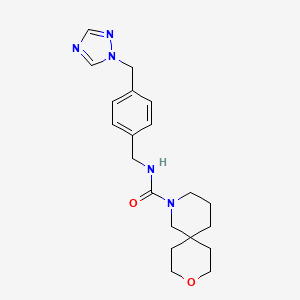 molecular formula C20H27N5O2 B7189741 N-[[4-(1,2,4-triazol-1-ylmethyl)phenyl]methyl]-9-oxa-2-azaspiro[5.5]undecane-2-carboxamide 