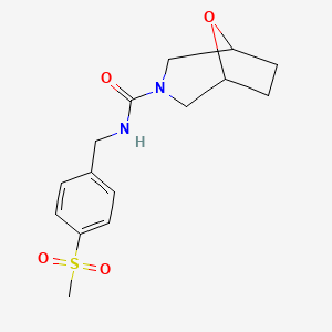 molecular formula C15H20N2O4S B7189766 N-[(4-methylsulfonylphenyl)methyl]-8-oxa-3-azabicyclo[3.2.1]octane-3-carboxamide 