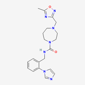 molecular formula C20H25N7O2 B7189803 N-[(2-imidazol-1-ylphenyl)methyl]-4-[(5-methyl-1,2,4-oxadiazol-3-yl)methyl]-1,4-diazepane-1-carboxamide 