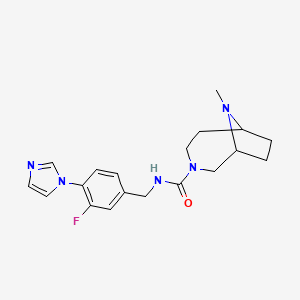 molecular formula C19H24FN5O B7189831 N-[(3-fluoro-4-imidazol-1-ylphenyl)methyl]-9-methyl-3,9-diazabicyclo[4.2.1]nonane-3-carboxamide 