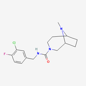 molecular formula C16H21ClFN3O B7189877 N-[(3-chloro-4-fluorophenyl)methyl]-9-methyl-3,9-diazabicyclo[4.2.1]nonane-3-carboxamide 