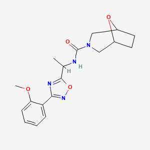 molecular formula C18H22N4O4 B7190015 N-[1-[3-(2-methoxyphenyl)-1,2,4-oxadiazol-5-yl]ethyl]-8-oxa-3-azabicyclo[3.2.1]octane-3-carboxamide 
