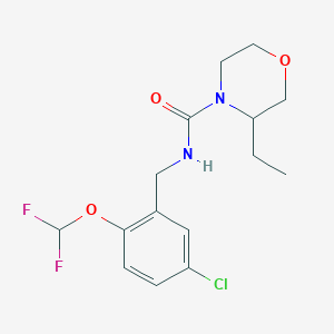 molecular formula C15H19ClF2N2O3 B7190044 N-[[5-chloro-2-(difluoromethoxy)phenyl]methyl]-3-ethylmorpholine-4-carboxamide 