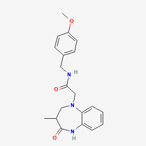 molecular formula C20H23N3O3 B7190205 N-[(4-methoxyphenyl)methyl]-2-(3-methyl-2-oxo-3,4-dihydro-1H-1,5-benzodiazepin-5-yl)acetamide 