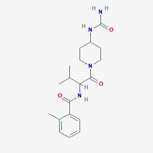 molecular formula C19H28N4O3 B7190240 N-[1-[4-(carbamoylamino)piperidin-1-yl]-3-methyl-1-oxobutan-2-yl]-2-methylbenzamide 