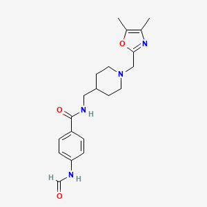 molecular formula C20H26N4O3 B7190296 N-[[1-[(4,5-dimethyl-1,3-oxazol-2-yl)methyl]piperidin-4-yl]methyl]-4-formamidobenzamide 