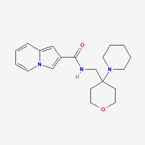 molecular formula C20H27N3O2 B7190301 N-[(4-piperidin-1-yloxan-4-yl)methyl]indolizine-2-carboxamide 