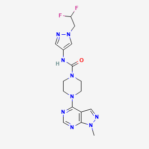 molecular formula C16H19F2N9O B7190326 N-[1-(2,2-difluoroethyl)pyrazol-4-yl]-4-(1-methylpyrazolo[3,4-d]pyrimidin-4-yl)piperazine-1-carboxamide 