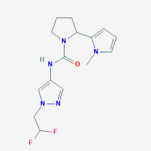 molecular formula C15H19F2N5O B7190340 N-[1-(2,2-difluoroethyl)pyrazol-4-yl]-2-(1-methylpyrrol-2-yl)pyrrolidine-1-carboxamide 