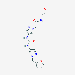 molecular formula C17H25N7O4 B7190375 N-(2-methoxyethyl)-2-[4-[[1-(oxolan-2-ylmethyl)pyrazol-4-yl]carbamoylamino]pyrazol-1-yl]acetamide 