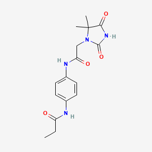 molecular formula C16H20N4O4 B7190529 N-[4-[[2-(5,5-dimethyl-2,4-dioxoimidazolidin-1-yl)acetyl]amino]phenyl]propanamide 