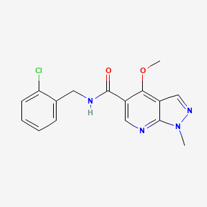 molecular formula C16H15ClN4O2 B7190839 N-[(2-chlorophenyl)methyl]-4-methoxy-1-methylpyrazolo[3,4-b]pyridine-5-carboxamide 