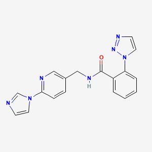 molecular formula C18H15N7O B7190879 N-[(6-imidazol-1-ylpyridin-3-yl)methyl]-2-(triazol-1-yl)benzamide 