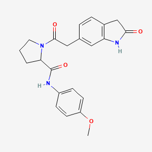 molecular formula C22H23N3O4 B7190882 N-(4-methoxyphenyl)-1-[2-(2-oxo-1,3-dihydroindol-6-yl)acetyl]pyrrolidine-2-carboxamide 