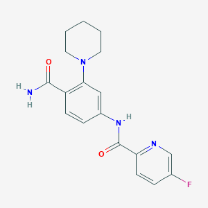 molecular formula C18H19FN4O2 B7190966 N-(4-carbamoyl-3-piperidin-1-ylphenyl)-5-fluoropyridine-2-carboxamide 