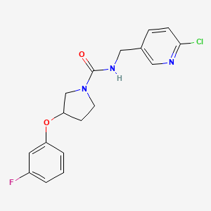 molecular formula C17H17ClFN3O2 B7191121 N-[(6-chloropyridin-3-yl)methyl]-3-(3-fluorophenoxy)pyrrolidine-1-carboxamide 
