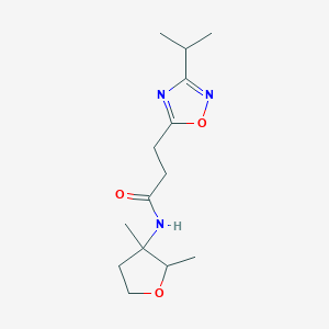 molecular formula C14H23N3O3 B7191158 N-(2,3-dimethyloxolan-3-yl)-3-(3-propan-2-yl-1,2,4-oxadiazol-5-yl)propanamide 