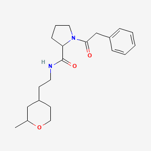 molecular formula C21H30N2O3 B7191241 N-[2-(2-methyloxan-4-yl)ethyl]-1-(2-phenylacetyl)pyrrolidine-2-carboxamide 