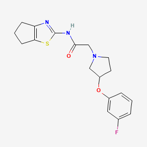 molecular formula C18H20FN3O2S B7191300 N-(5,6-dihydro-4H-cyclopenta[d][1,3]thiazol-2-yl)-2-[3-(3-fluorophenoxy)pyrrolidin-1-yl]acetamide 